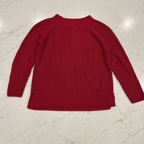 Lands End Womens Round Neck Hot Pink Sweater Sz L Cotton Blend Shaker Knit - Picture 1 of 9
